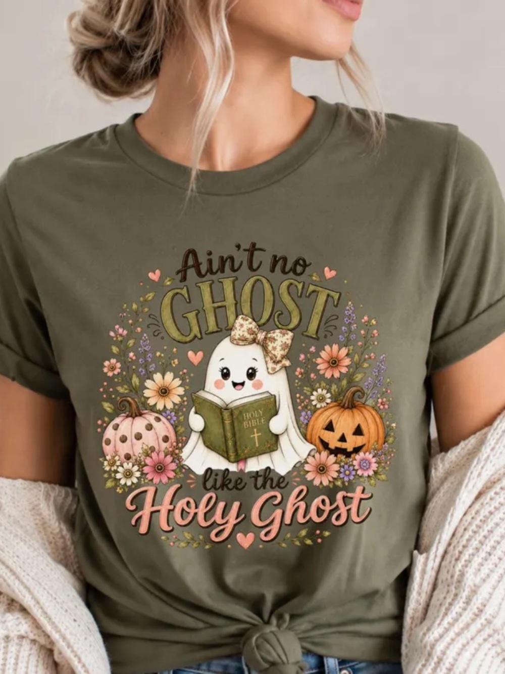 Military 'Ain't No Ghost Like the Holy Ghost' Floral Graphic Tee